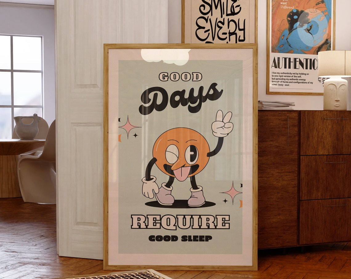 Good Days Require Good Sleep Retro Smiley Quote Art Decor Poster