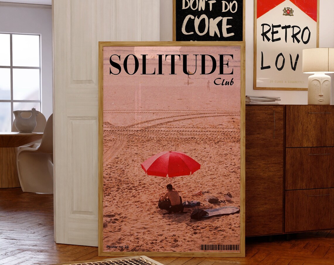 Solitude Club Beach Red Umbrella Vintage Retro Travel Poster Photo