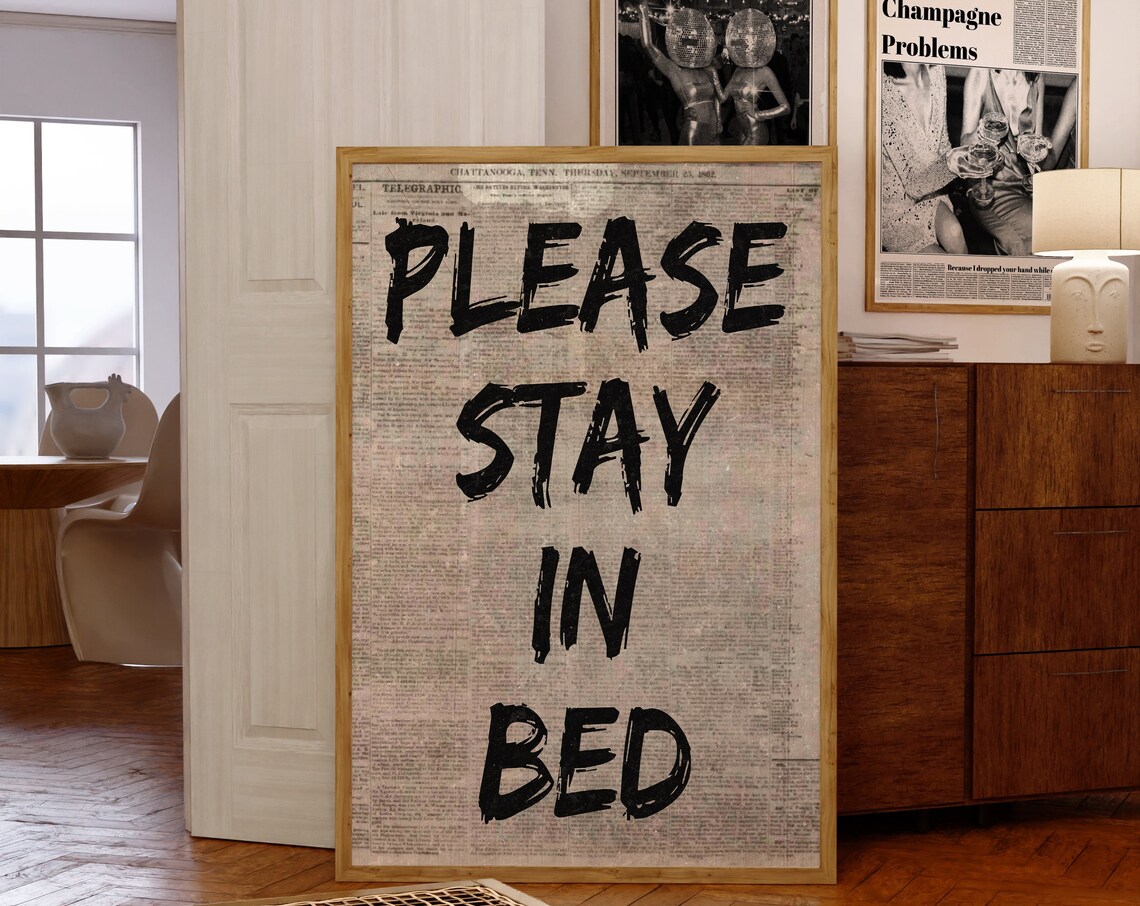 Please Stay In Bed Retro Typography Art Print