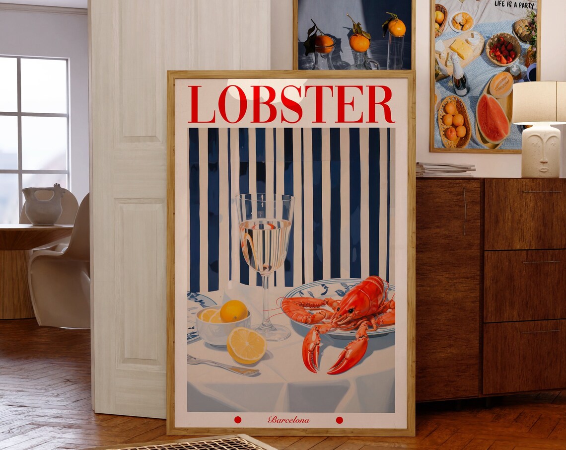 Lobster 70s Retro Kitchen Wall Art Print