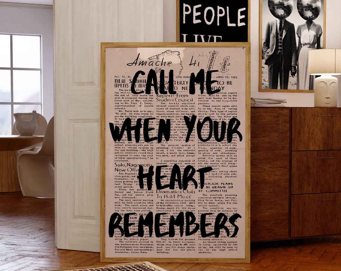 Call Me When Your Heart Remembers Graffiti Newspaper Quote Drama Poster