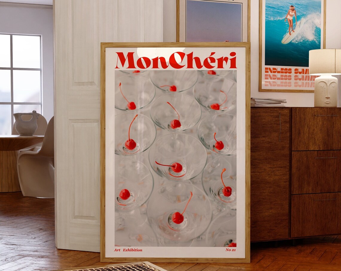 Retro Cherry Mon Chri Poster, 70s Psychedelic Art