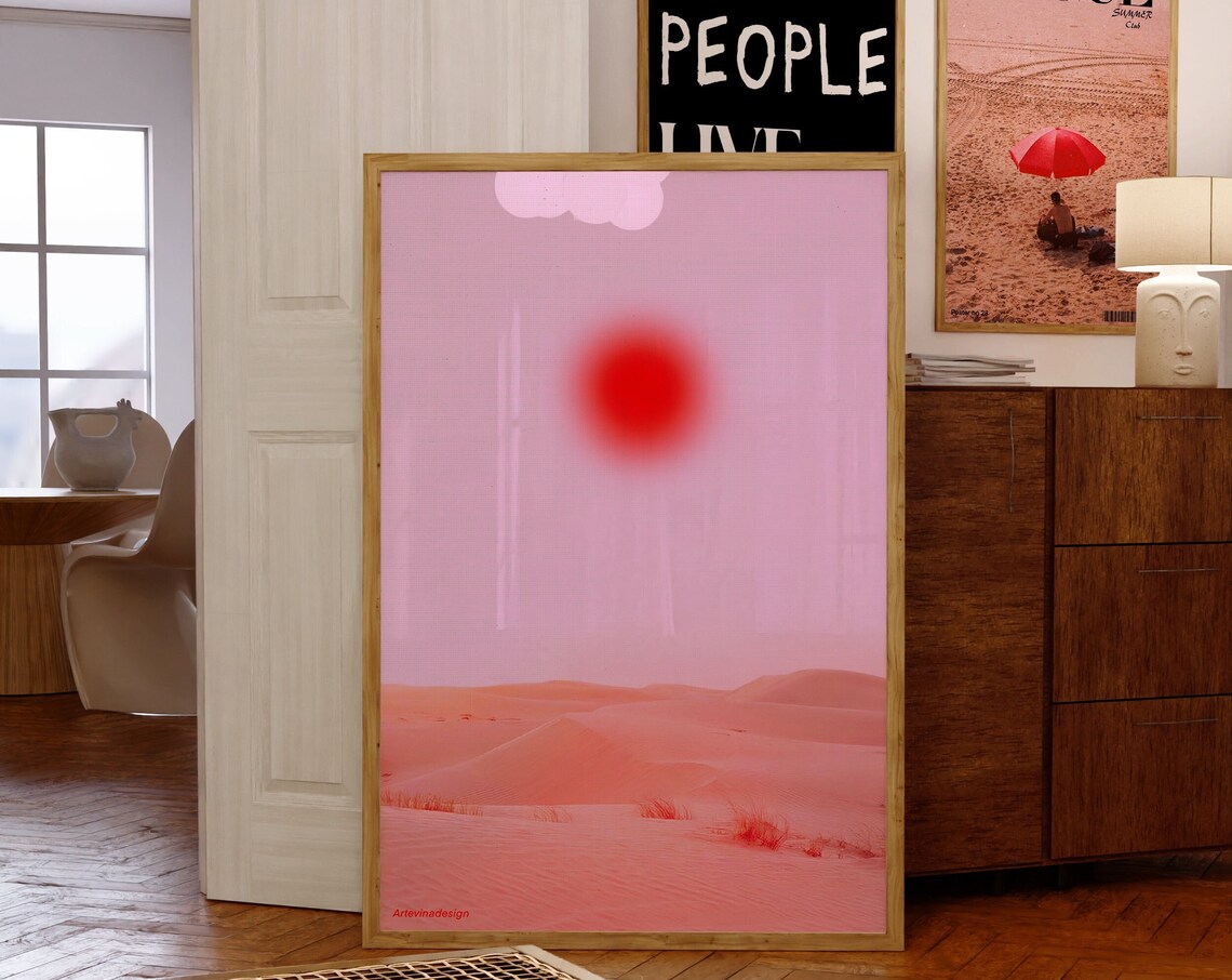 Sun Poster, 70s Retro Desert Summer Art Print