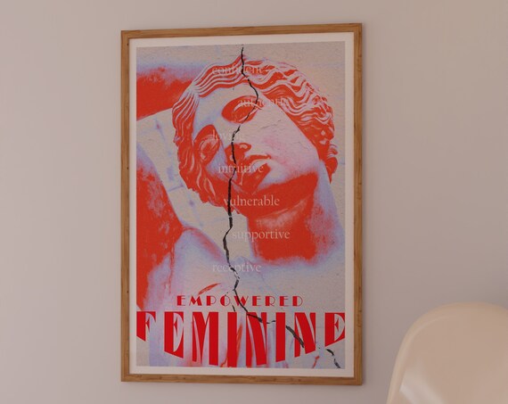 Empowered Feminine Red Classical Statue Feminist Affirmation Art Poster