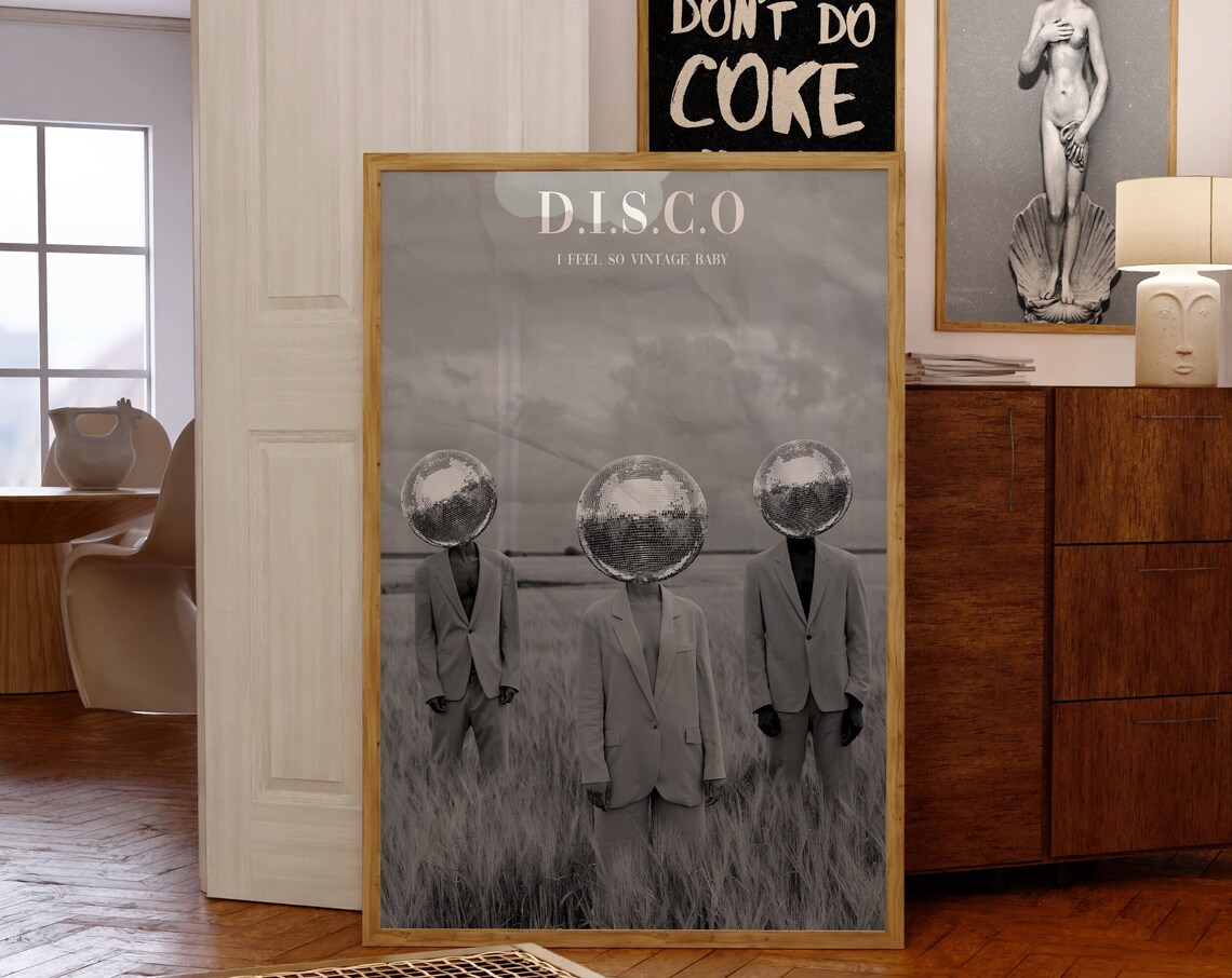 Disco I Feel So Vintage Baby Disco Ball Head Trio Retro Poster