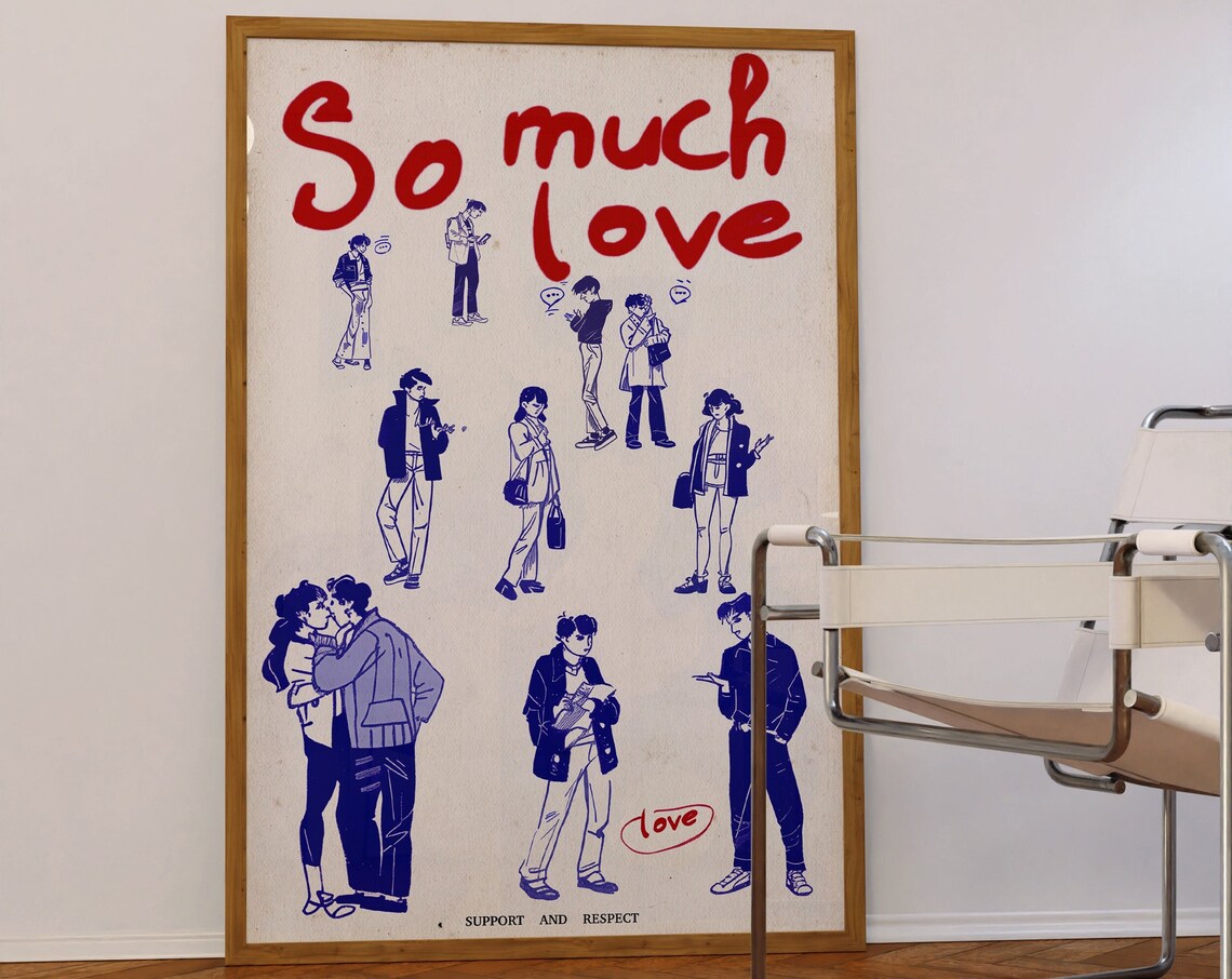 So Much Love Hand Drawn Street Figures Romantic Illustration Poster