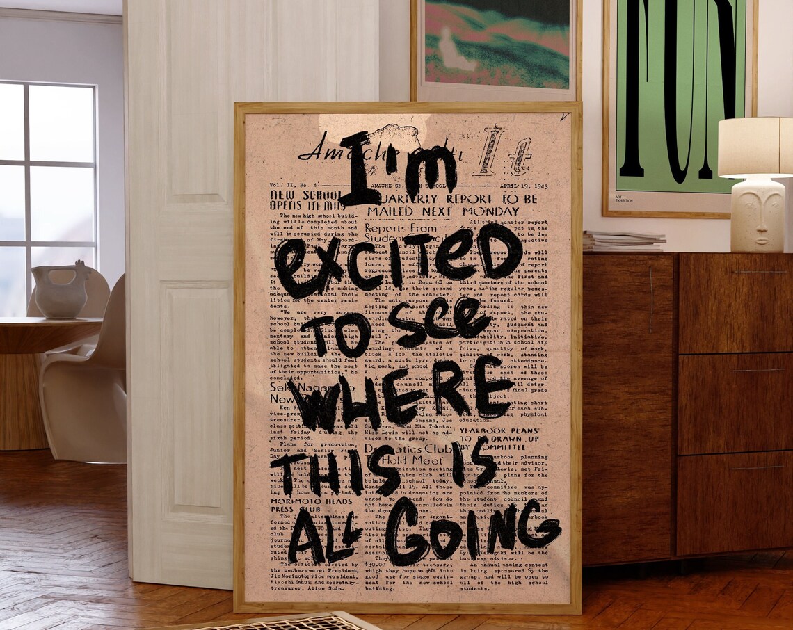 70s Newspaper Typography Retro Psychedelic Art Print