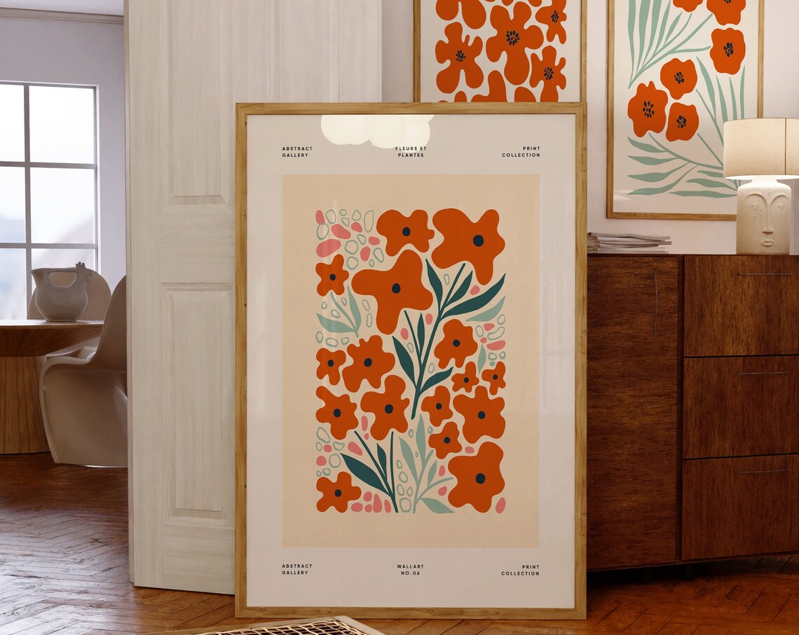 Burnt Orange Poppy Floral Gallery Exhibition Retro Botanical Poster