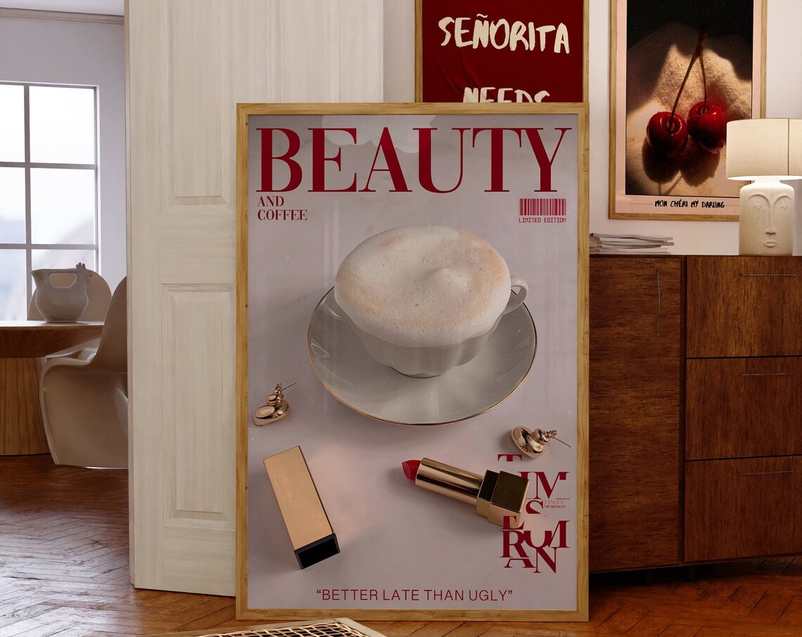 Beauty Magazine Coffee Poster, 70s Retro Wall Art