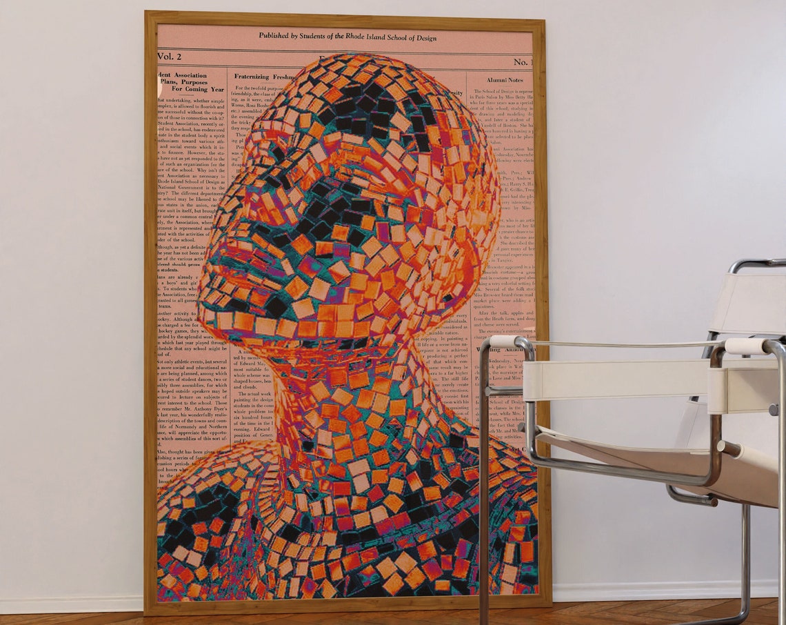 Colorful Mosaic Face Trippy Collage Psychedelic Art Wall Poster