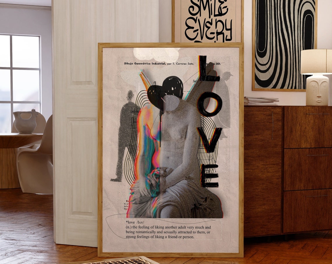 Love Glitch Art Classical Statue Rainbow Psychedelic Collage Poster