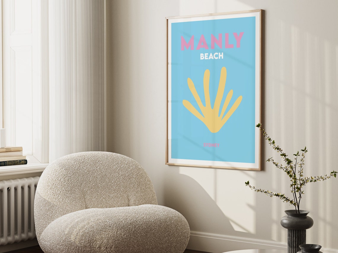Manly Beach Sydney Blue Yellow Seashell Minimalist Travel Poster - Image 2