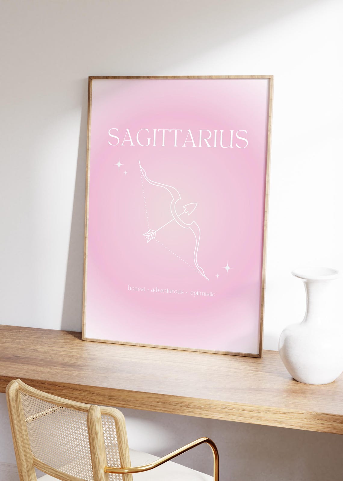 Sagittarius Zodiac Bow Arrow Pink Gradient Aura Line Art Poster - Image 5