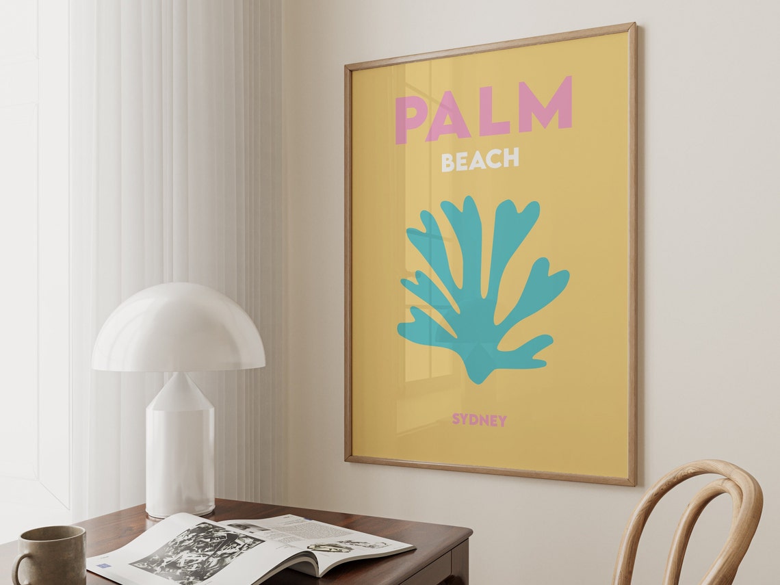Palm Beach Sydney Yellow Turquoise Coral Minimalist Travel Poster - Image 5