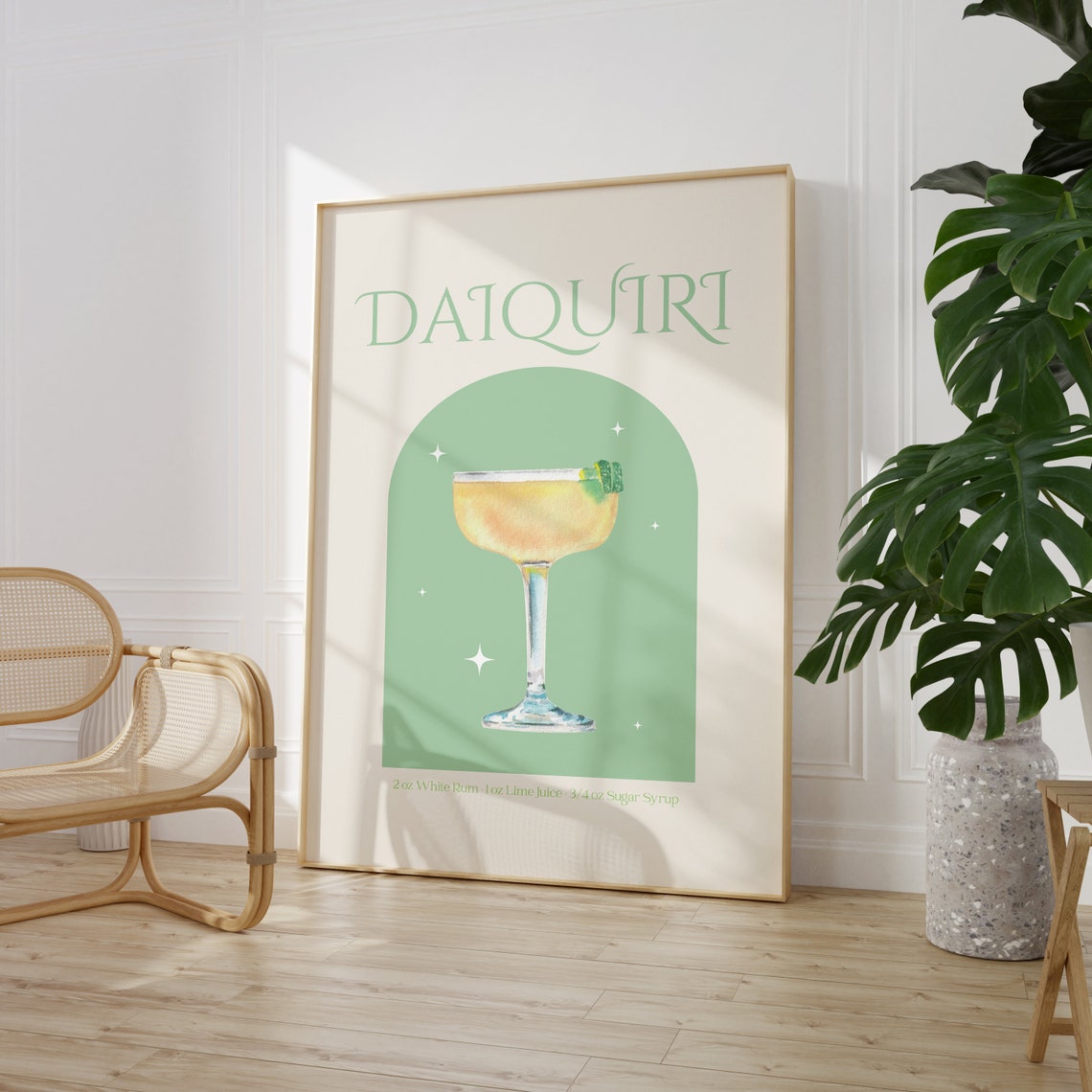 Daiquiri Cocktail Recipe Green Arch Watercolor Lime Bar Poster - Image 3