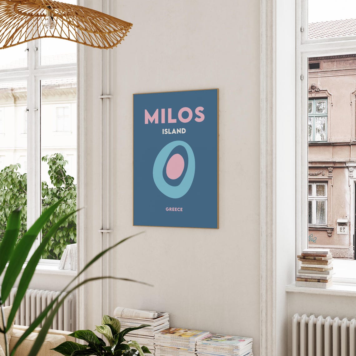 Milos Island Greece Blue Abstract Oval Minimalist Travel Poster - Image 4