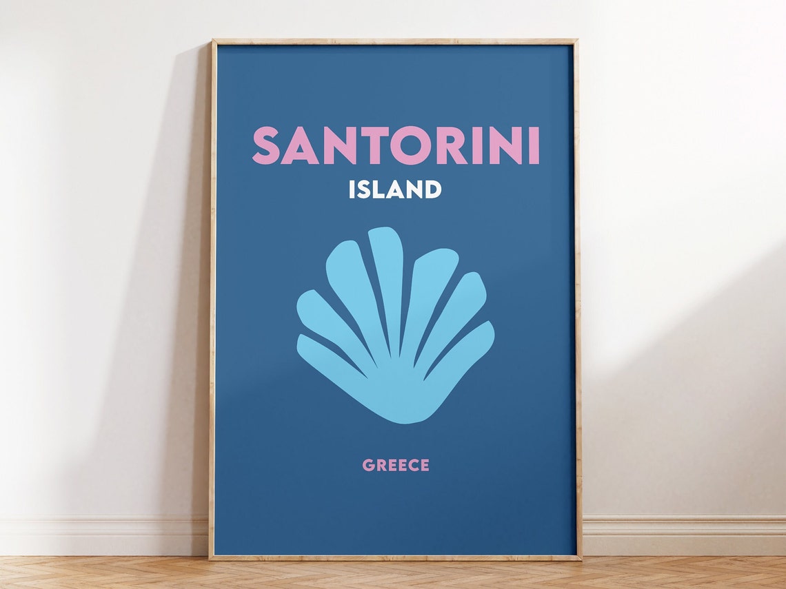 Santorini Island Greece Minimalist Navy Blue Shell Travel Poster - Image 3