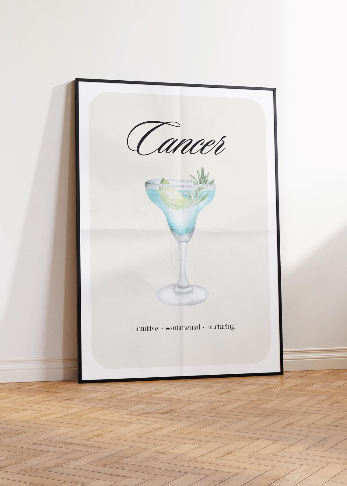 Cancer Zodiac Sign Cocktail Poster with Blue Margarita Watercolor