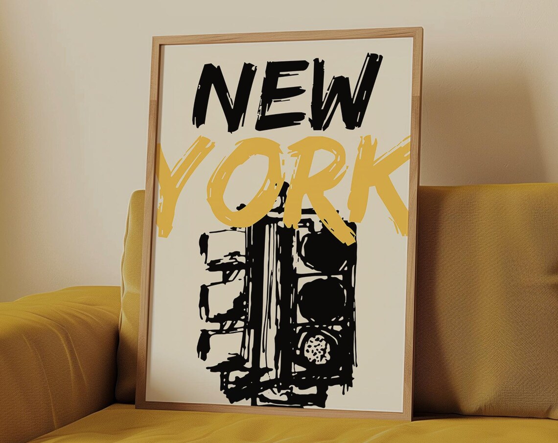 New York City Traffic Light Hand Drawn Sketch Typography Poster