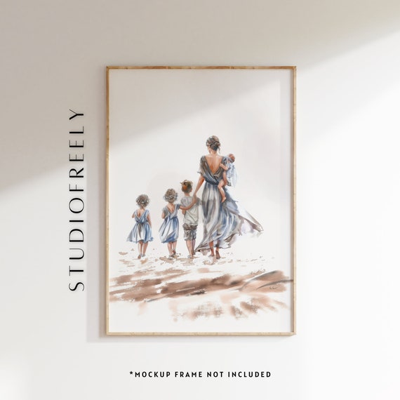 Watercolor Family Portrait Print Mom With Children File