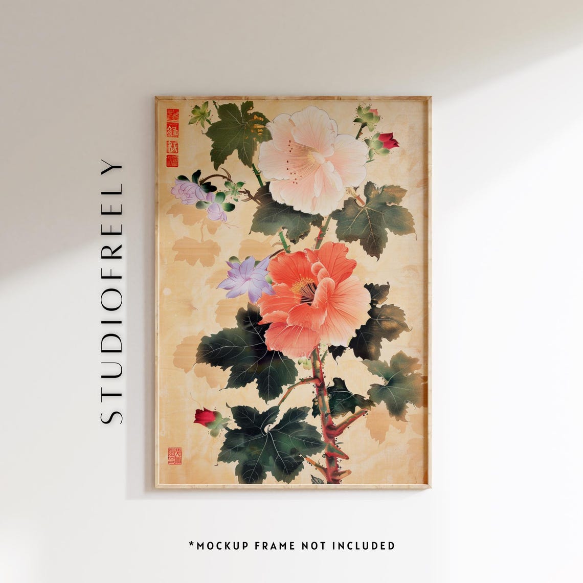 Hibiscus Floral Painting Traditional Chinese Blossom Art Print