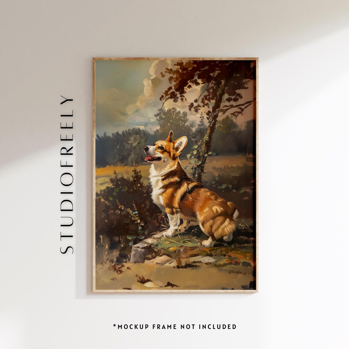 Corgi Dog Art Print, Pastoral Oil Painting