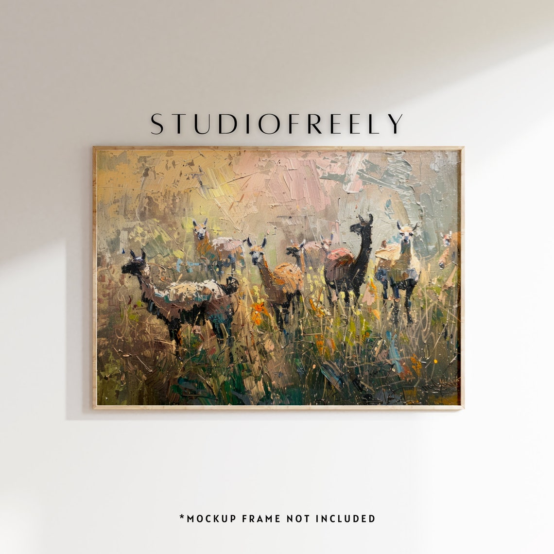Impressionist Llama Herd Palette Knife Meadow Painting Poster