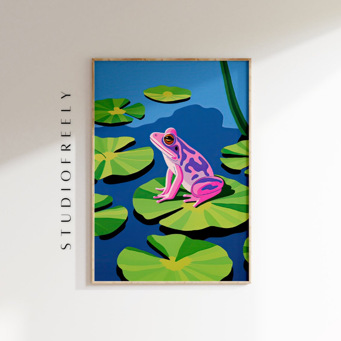 Matisse Frog Lily Pad Art Print, Neon Pink Purple