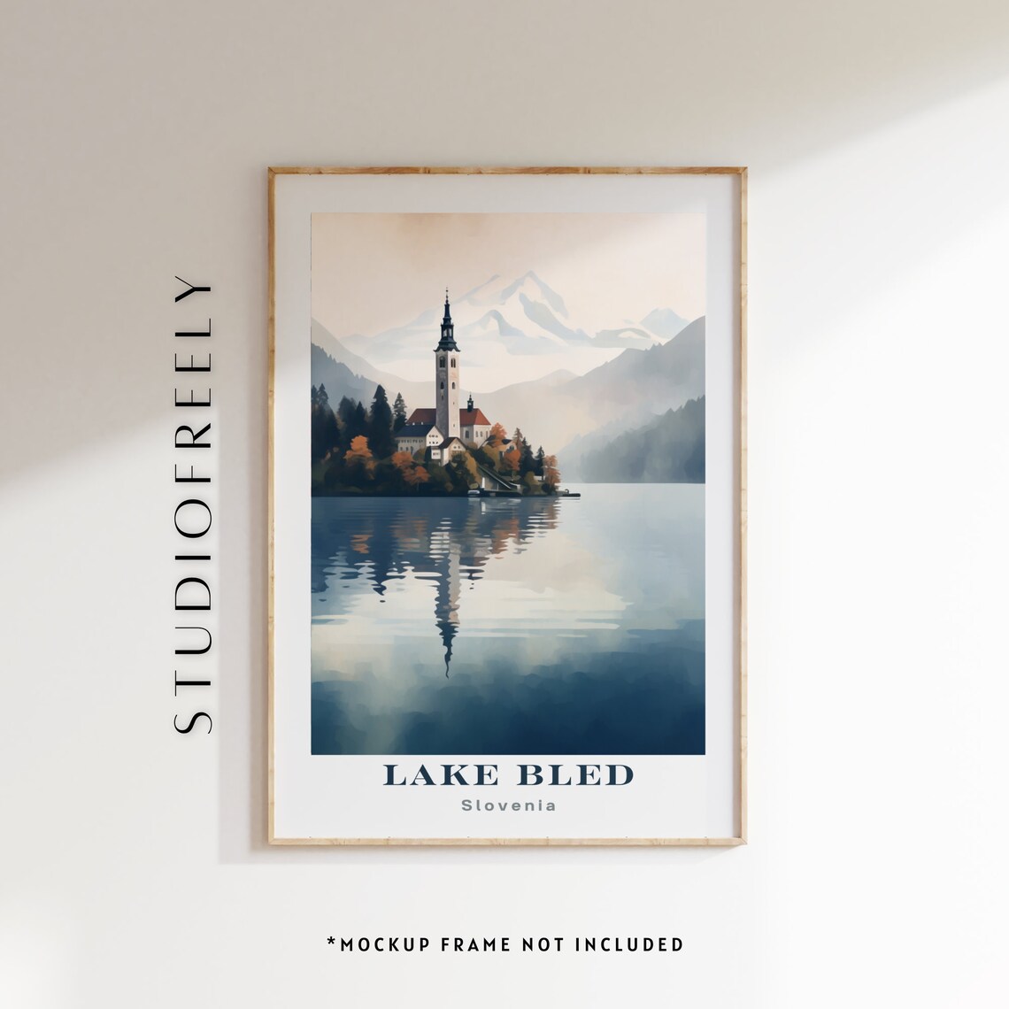 Lake Bled Slovenia Island Church Reflection Travel Poster Misty Mountains