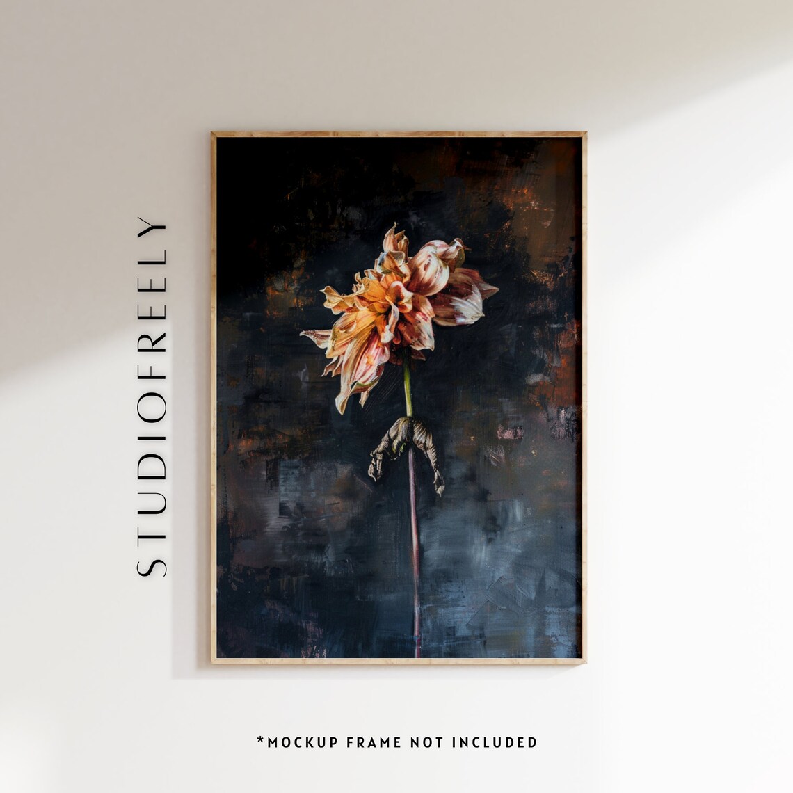 Moody Wilting Dahlia Flower Dark Romantic Oil Painting Floral Art Poster