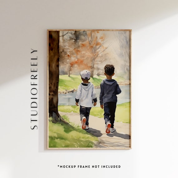 Brotherly Love Watercolor Print Black Brothers Bonding File