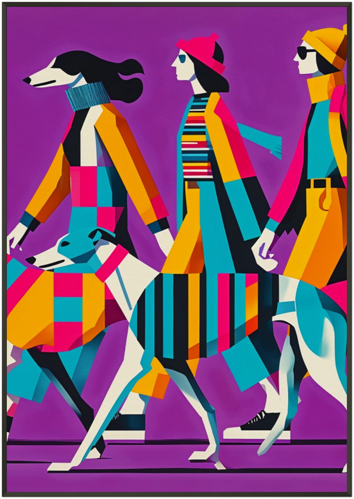 Women Walking Greyhounds Purple Geometric Modern Dog Art Poster - Image 5