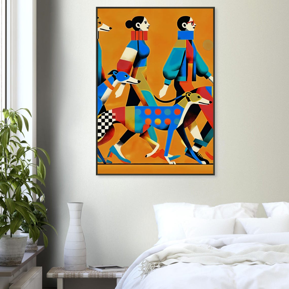 Greyhound Walk Orange Backdrop Geometric Modern Dog Art Poster - Image 3