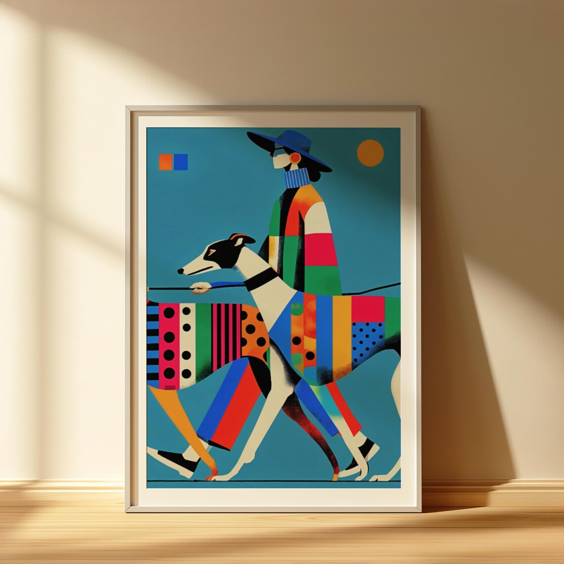 Woman Walking Greyhound Colorful Modernist Dog Illustration Poster - Image 3