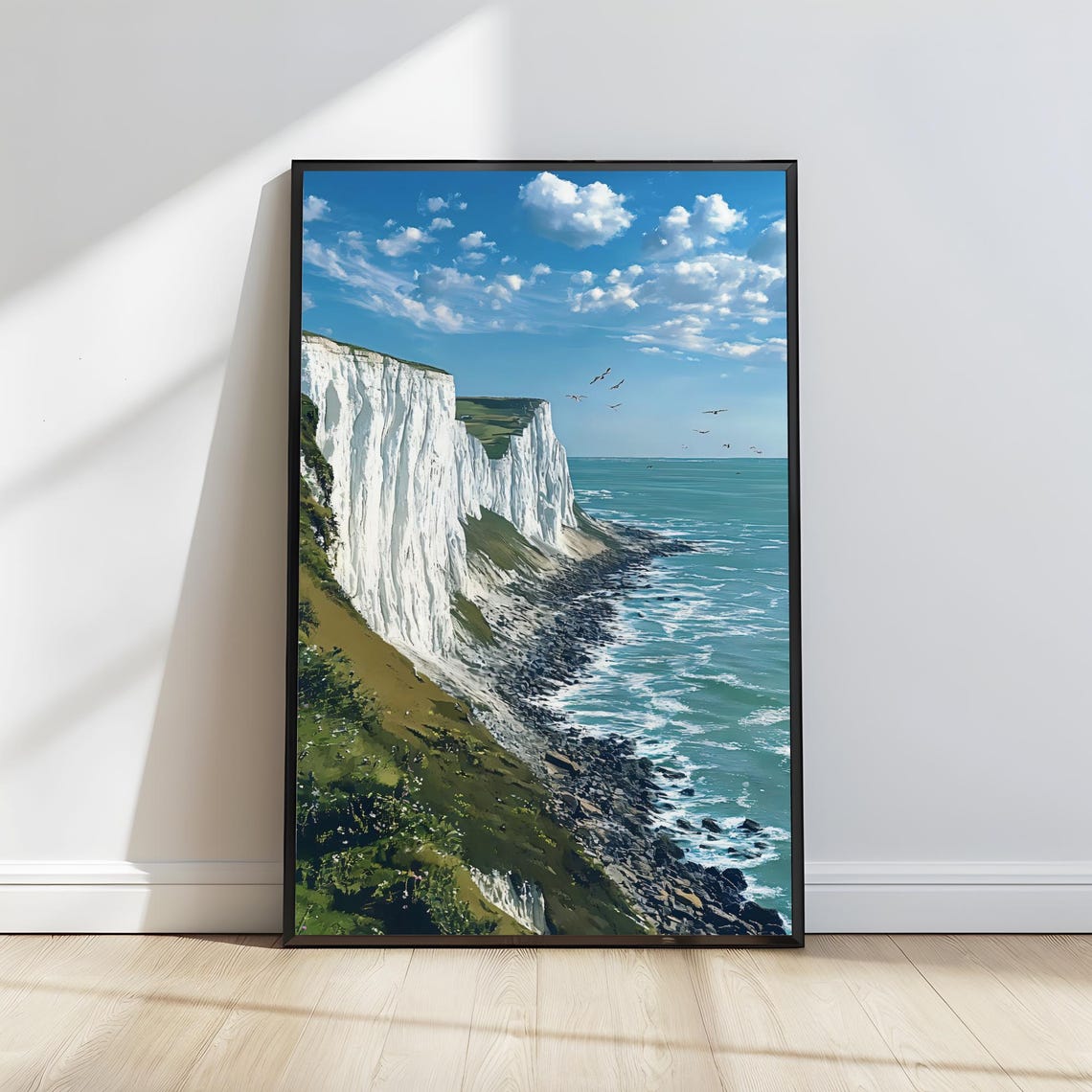 White Cliffs of Dover Green Hills Rocky Shore Seaside Poster - Image 2