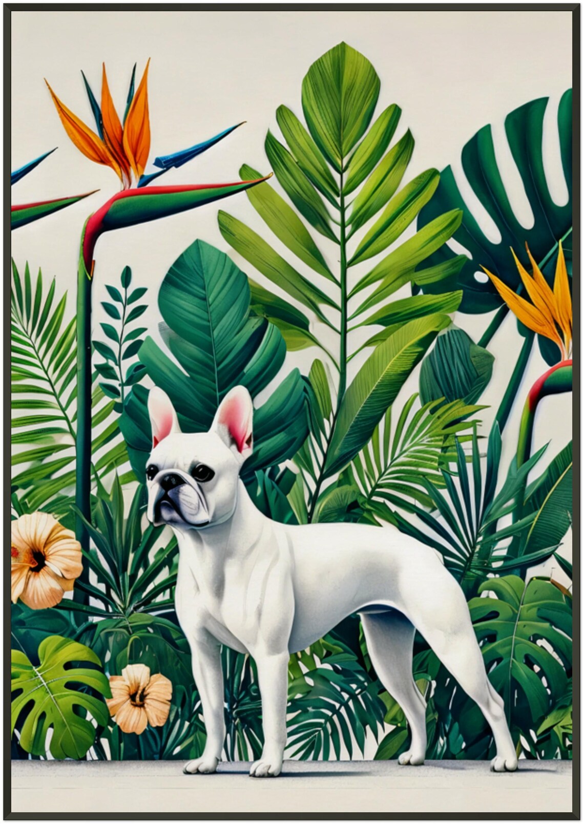 Cute White French Bulldog Tropical Botanical Garden Flower Poster - Image 5