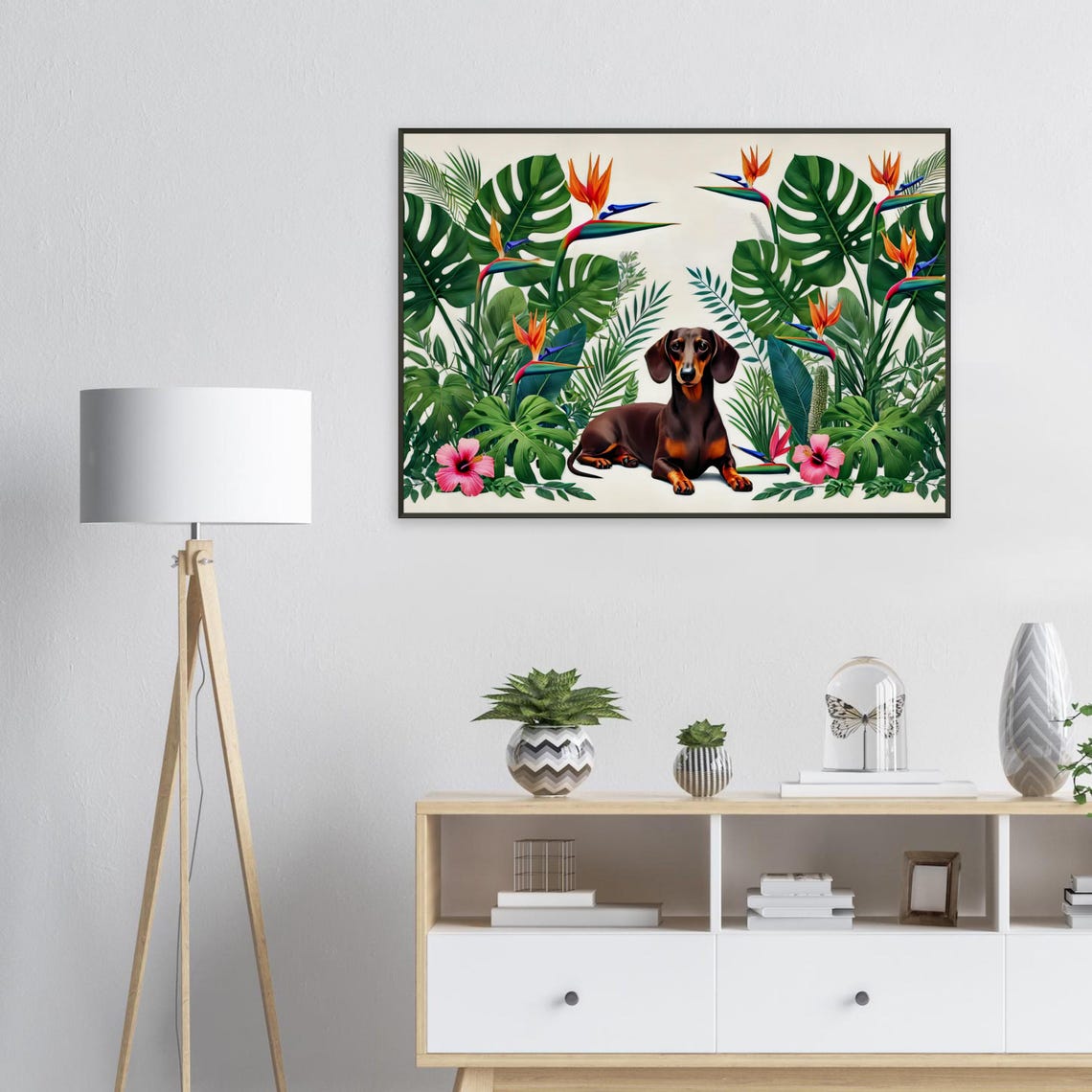 Cute Chocolate Dachshund Tropical Botanical Garden Flower Poster - Image 2