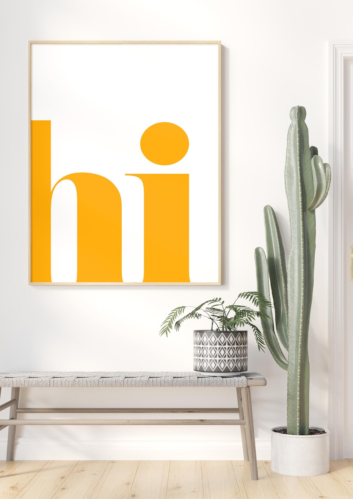 Hi Minimalist Poster, Orange Text On White Background