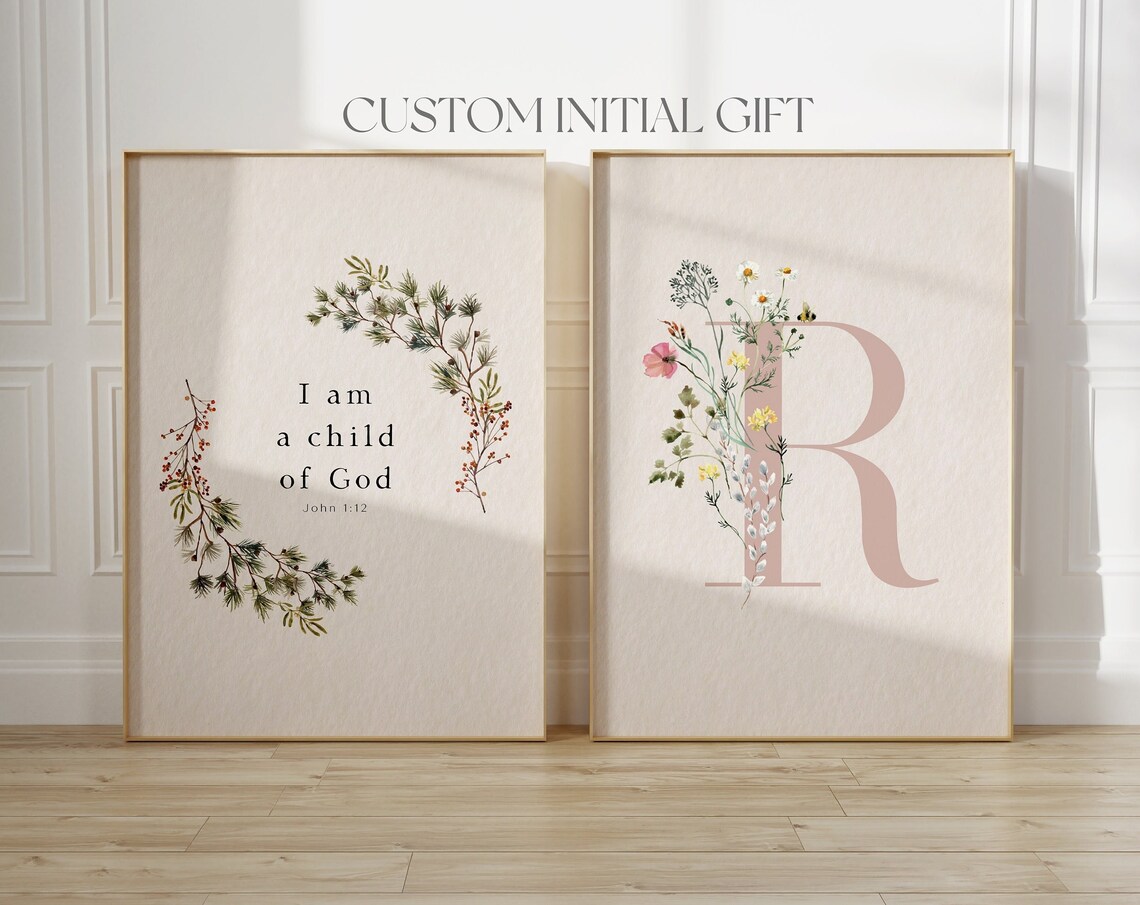 Custom Nursery Initial I Am A Child Of God Boho Wildflowers Baby Girl Room Nursery Wall Art Personalised Baby Girl Name Sign