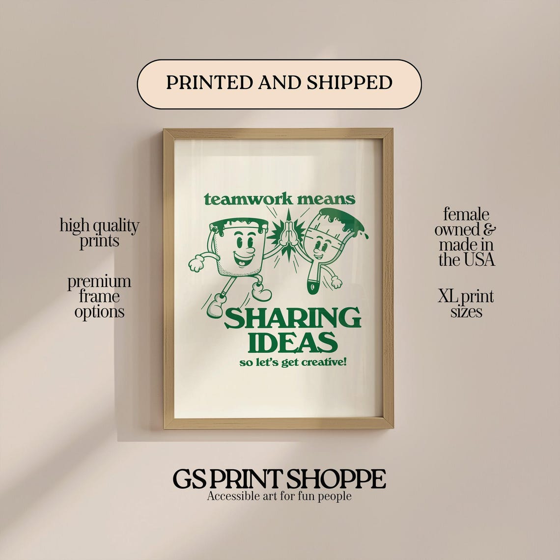 Teamwork Means Sharing Ideas Green Motivational Office Poster