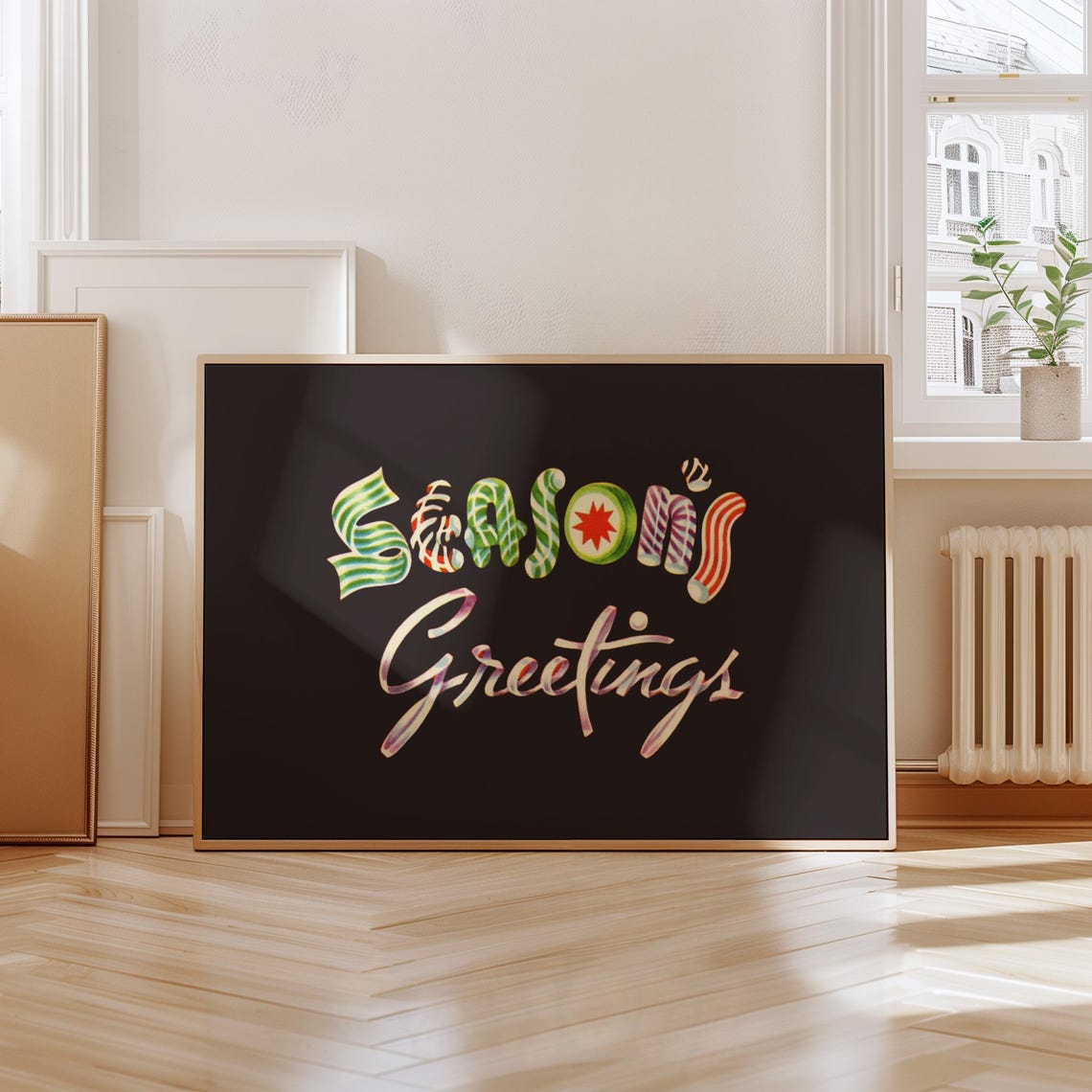 Seasons Greetings Candy Lettering Black Christmas Holiday Art Print - Image 2