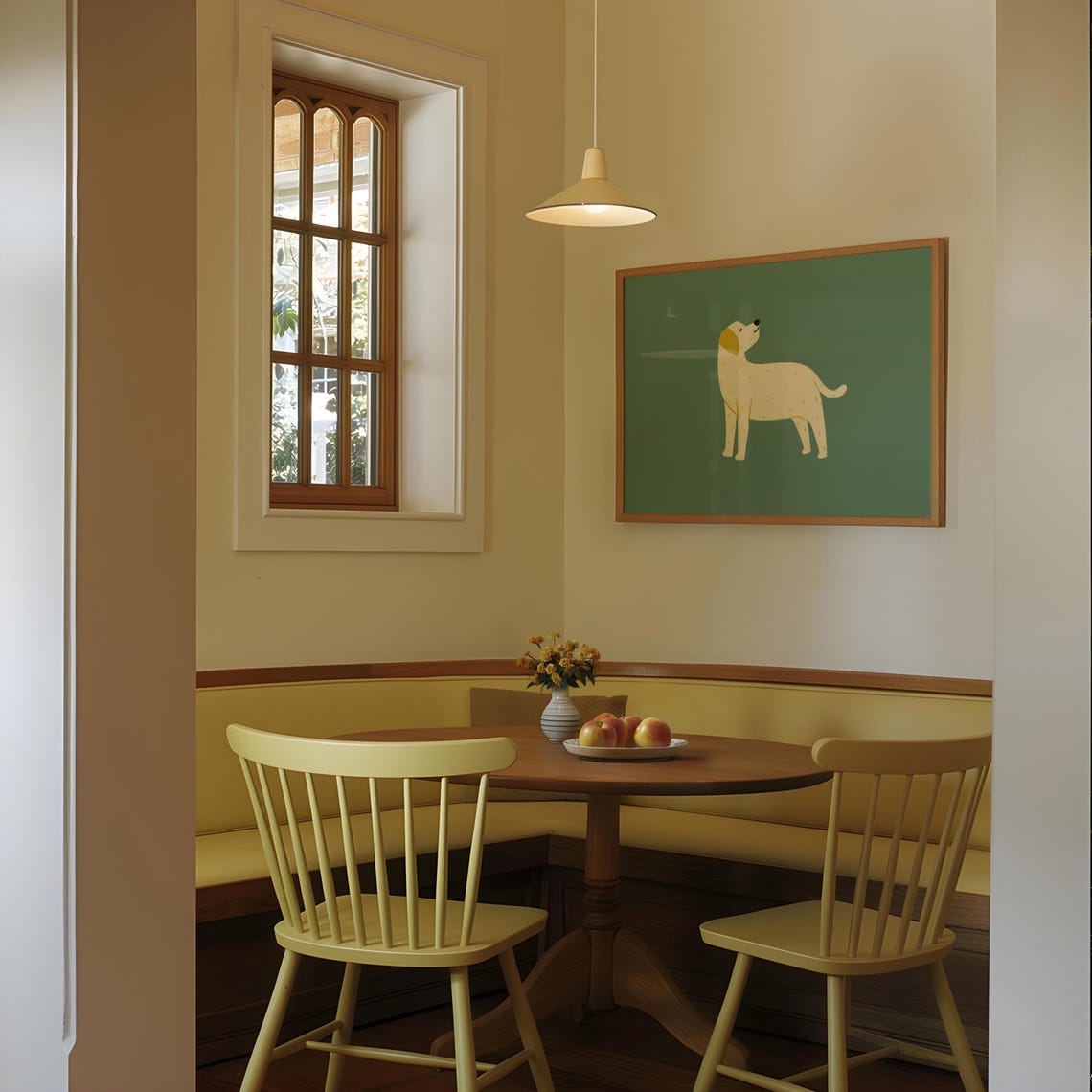 Cream Labrador Green Background Minimal Dog Illustration Poster