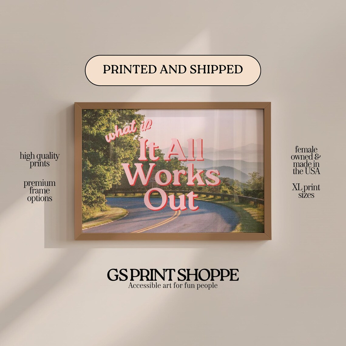 What If It All Works Out Pink Retro Script Inspirational Quote Art Print