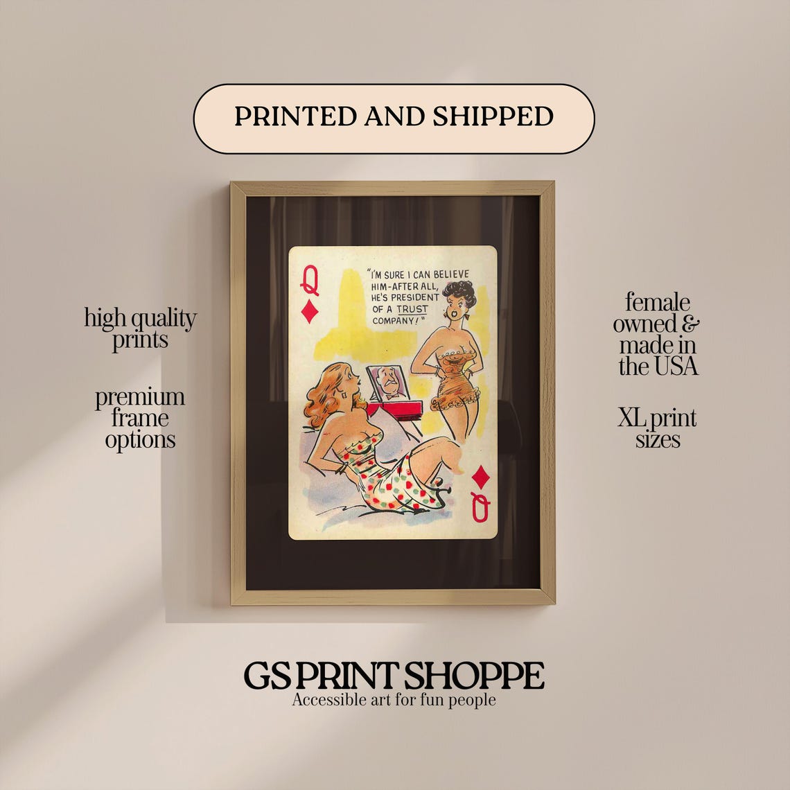 Queen Of Diamonds Vintage Pin Up Playing Card Artwork Poster