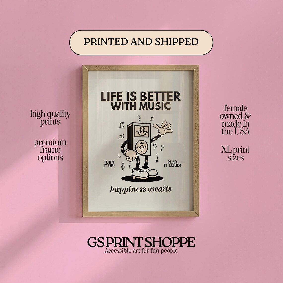 Black Life Is Better With Music Retro Cartoon Music Player Poster