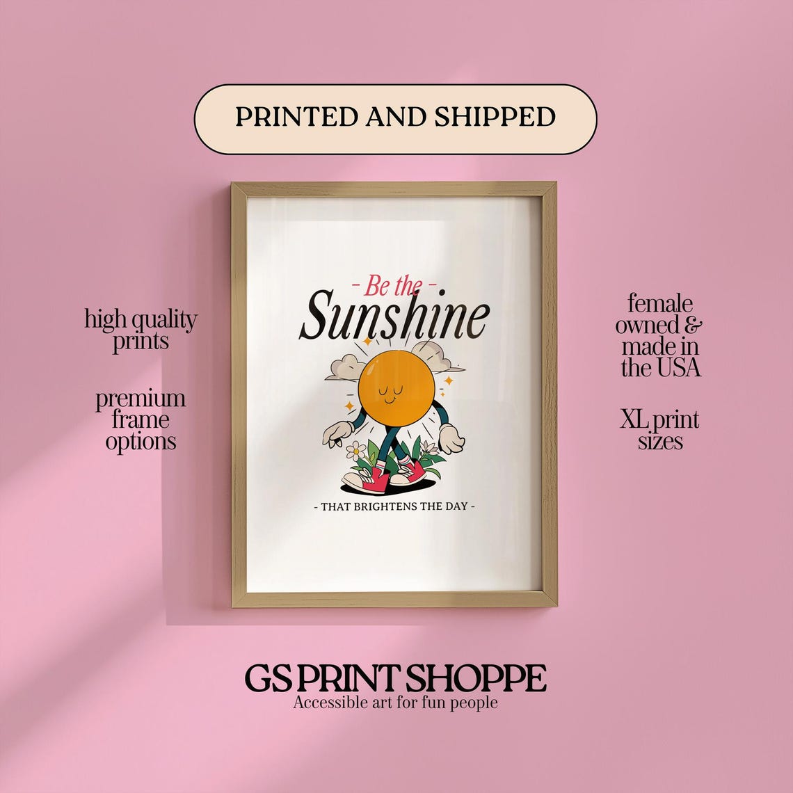 Be the Sunshine Retro Smiling Sun Character Positivity Quote Poster