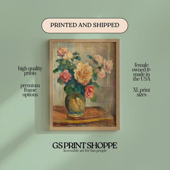 Pink Roses In Vase Impressionist Floral Still Life Art Poster