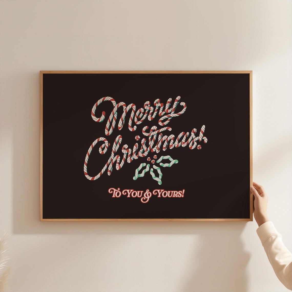 Candy Cane Merry Christmas To You And Yours Black Retro Script Poster