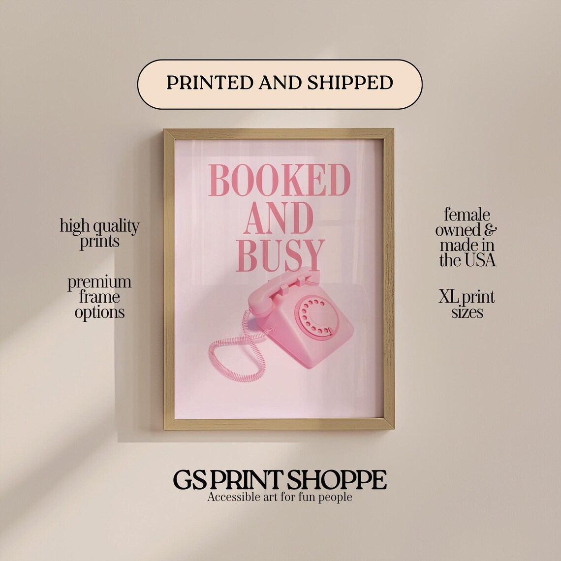 Booked And Busy Funny Pink Retro Rotary Telephone Quote Poster