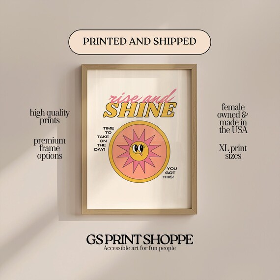 Rise And Shine Retro Smiling Sun Morning Motivation Quote Poster